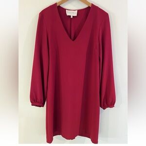 Nordstrom Charles Henry V Neck Long Sleeve Shift Dress Women's Red Size L